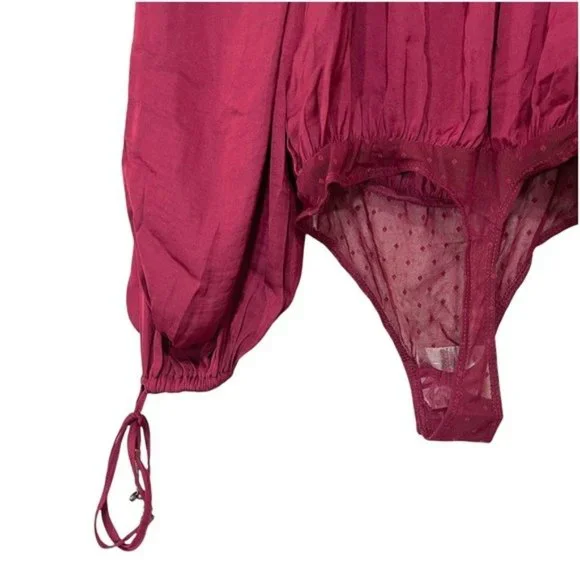 NWT Free People Another Round Balloon Sleeve Bodysuit XS Satin Loose Boho - Picture 10 of 11